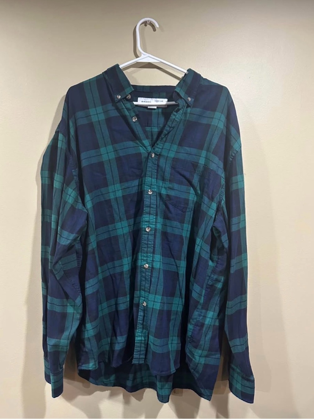 Old Navy Navy and Green Plaid Button-Down Shirt